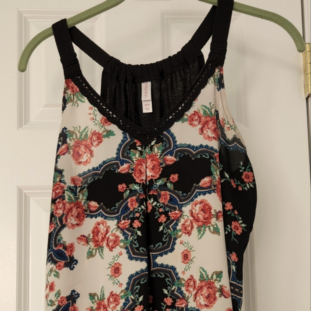 Floral tank with solid black back